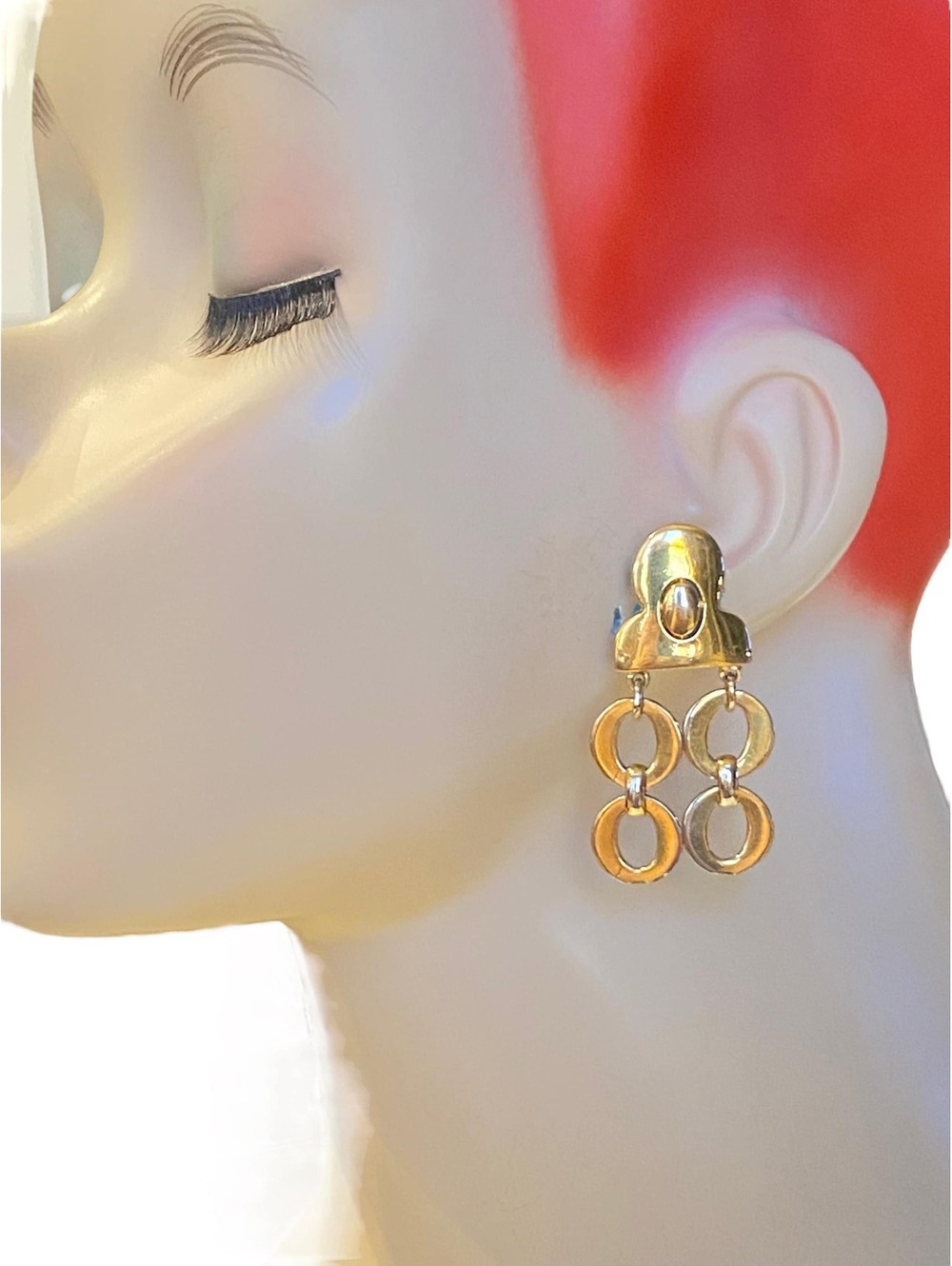 Vintage Gold Plated Chain Link Dangle Clip Earrings C32